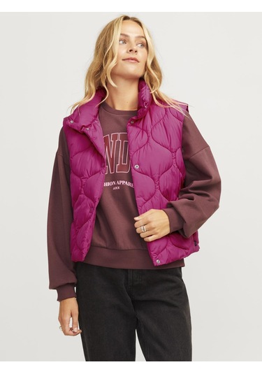 Jack & Jones Kadın Düz Renk Kolsuz Yelek - Sena Fuchsia Red Çok Renkli
