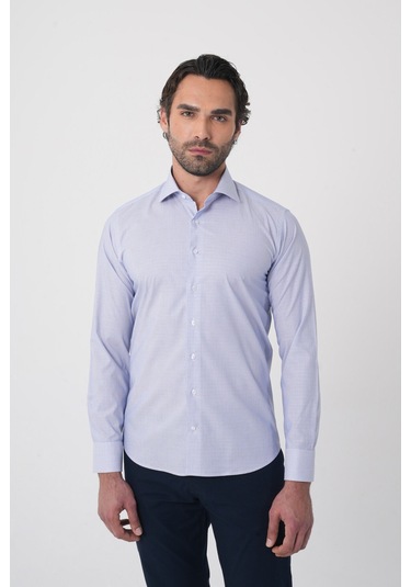 Bisse Erkek Regular Fit Uzun Kollu İtalyan Yaka Mavi Gömlek Gmkls252006 E35 Mavi
