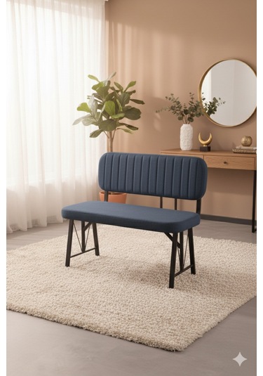 Elfin 70x110 Atlantik Yemek Masası, Yemek Masası Takımı, 2 Sandalye 1 Bench - Lacivert Lacivert