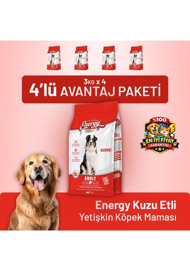 Kuzu Etli Yetişkin Köpek Maması 3 Kg - 4 Adet