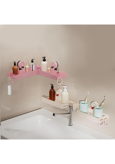 Suntek Banyo Rafı Matkapsız Zarif Düzenleyici Daire Tuvalet Yurt Pembe