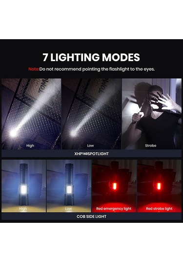 Aubyhe Xhp70.2 Led Güçlü El Feneri, Teleskopik Yakın-uzak Zoom, 4 Mod, Type-c Şarj, 26650 Pil Seti, Çadır & Acil Durumlar Siyah