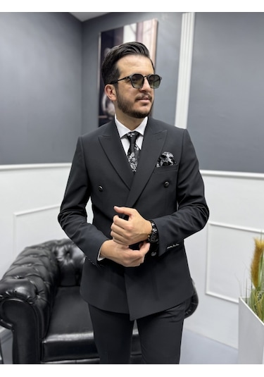 Avni Ceylan Milano Doppio Stil Kruvaze Takım Elbise Siyah