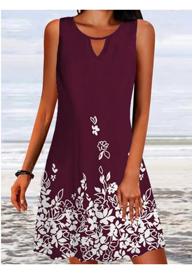 Yaz Kadın Etek Bol Baskı Uzun Kollu Tasarım Sense Çiçek Kolsuz Elbise Pembe