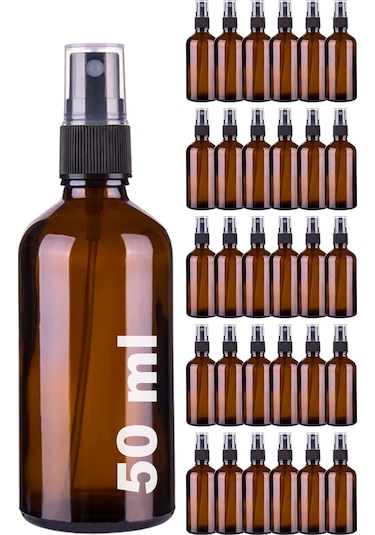 Afracam Amber 50 Ml Kapaklı Sprey Dezentektan Cam Şişe 30 Adet Siyah