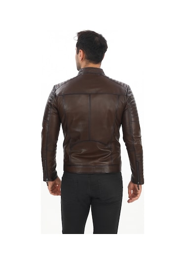 New Zaya Leather Erkek Biker Deri Ceket -