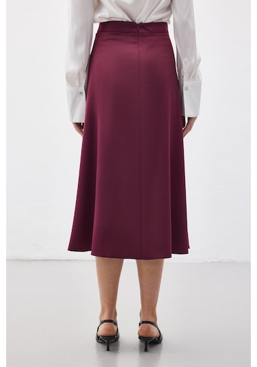 Sateen Yırtmaçlı Saten Etek - Mürdüm-136724 Mürdüm