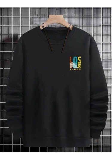 Unisex Siyah Los Angeles Oversize Bisiklet Yaka Sweatshirt 001
