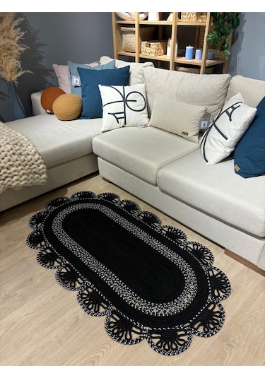 Matrix Jüt Kilim, Paspas, Mutfak Halısı, Banyo Paspası, Kilim, Halı, Oturma Odası Halısı Siyah - Beyaz