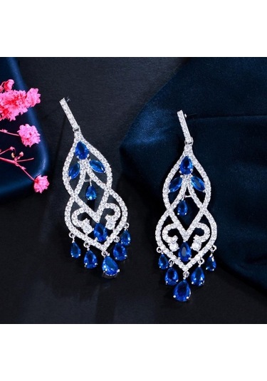 Novahub Altın Renkli Safir Kübik Zirkonya Damla Küpe Kadın Çok Renkli Vintage Zarif Lüks 6cm Çok Renkli