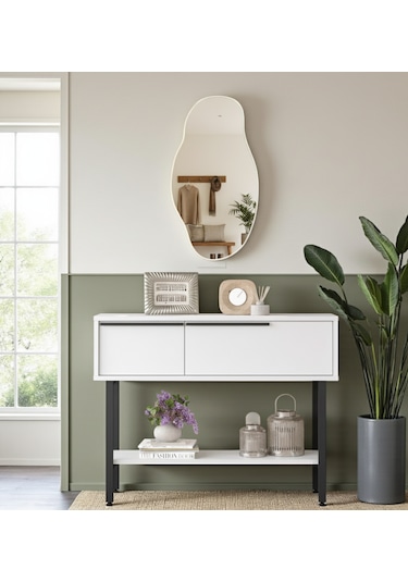 Robin Home Antre Hol Salon Aynalı Dresuar Kapaklı Metal Ayaklı No1 Beyaz Beyaz