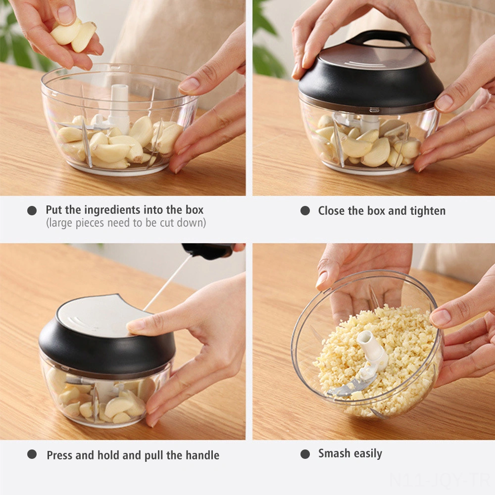 Youmex Büyük Boy Siyah El Manuel Yemek Döneri - 420 Çelik Bıçaklı, Hızlı Pestemal, Sarımsak, Sebze, Et Kesici 430ml Siyah