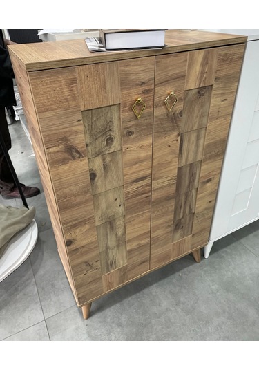 Ahşap Ayakkabılık Panjur Kapak Meşe 4 Raflı Demonte