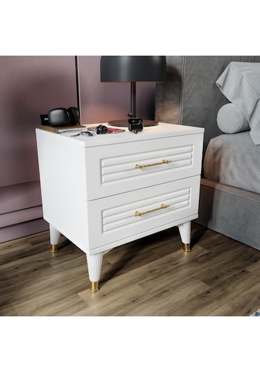 Panjurlu 2 Çekmeceli Komodin Pnj5002 Beyaz Gold