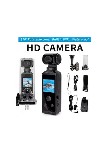 Vtn-032 4k Ultra Hd Aksiyon Kamerası 270 Geniş Açı Döner Klips Su Geçirmez Kılıf Wifi Kamera Siyah