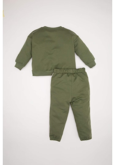 DeFacto Erkek Bebek 2'li Takım Baskılı Sweatshirt Eşofman Altı D6254A5NSKH450 Haki