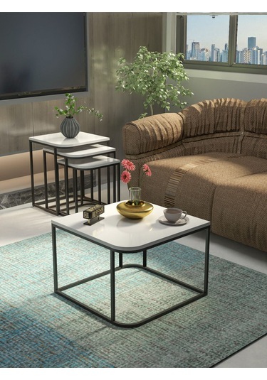 Orta Sehpa Ve Zigon Sehpa Damla Beyaz Beyaz