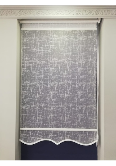 Perde Keten Desen Tül&Stor Çift Mekanizma Perde Etekli
