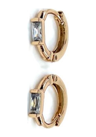 Premium Rose Gold Kararmaz Küçük Dikdörtgen Taşlı Halka Küpe Gold