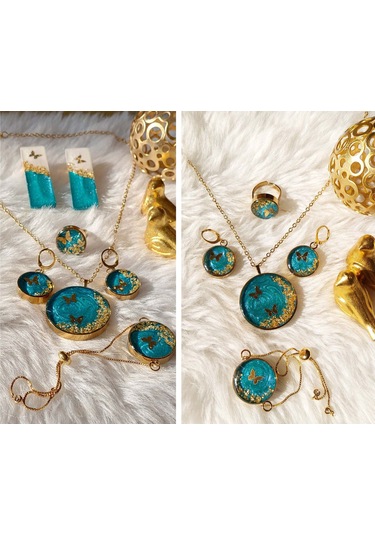 Ronik Altın Kaplama Çelik Kolye Küpe Bileklik Yüzük ve Saç Tokası 80923991 Altın