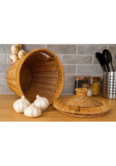Rattan Konik Soğan-patates-sarımsak Çok Amaçlı Sepet 20 Cm 1 Adet Sarı