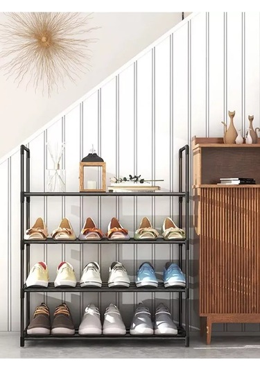 Paracasa 71x57x26 Ölçülerinde, 4 Raflı, Metal, Siyah Ayakkabı Dolabı 171421539 Siyah