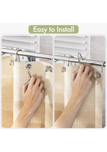12 Adet Duş Perdesi Kancaları, Metal Dekoratif Duş Perdesi Kancaları Paslanmaz, Duş Perdesi Astarı İçin Nikel Duş Kancaları Gümüş