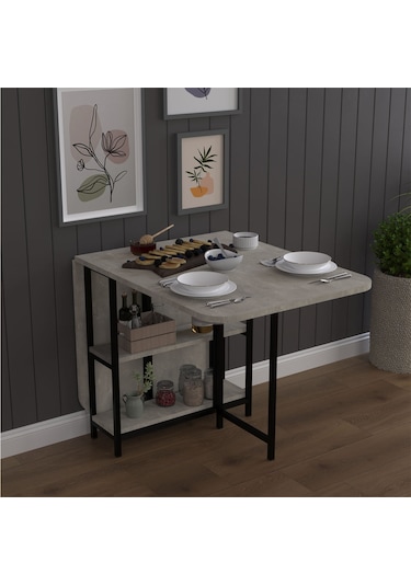 Metal Ayaklı Katlanır Mutfak Masası Km-31 Retro Gri Gri