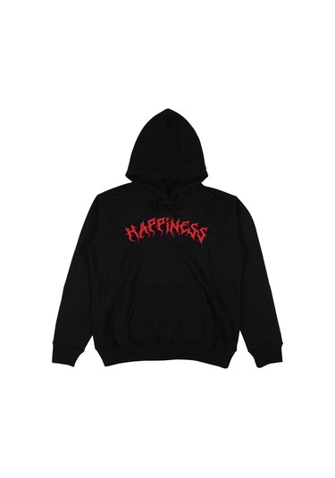 Happines Teddy Siyah Oversize Unisex Kapüşonlu Sweatshirt Hoodie