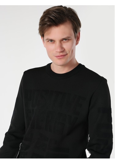 Colin's Regular Fit Bisiklet Yaka Yazı Baskılı Siyah Erkek Kazak CL1062328_Q1.V1_BLK