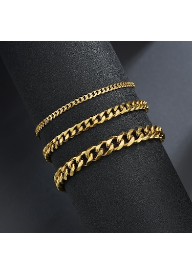 Altın Erkek Ve Kadın Bileklikleri Paslanmaz Çelik Küba Zincir Bileklik Erkek Bileklik Aksesuarları 3/5/7 Mm Geniş Zincir Bileklik Takı 3 Mm