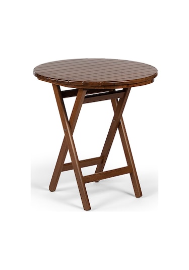 Buzludja Katlanır Masa 70cm - Dış Mekan Ahşap Bahçe, Balkon Masa Ceviz