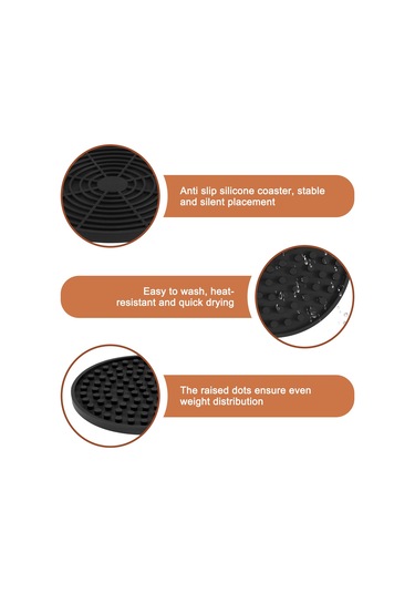 Xurunkeji Siyah Yuvarlak Silikon Kauçuk Bardak Altlıkları 6'lı Set Kaymaz Evler Ve Barlar İçin Mükemmel Siyah