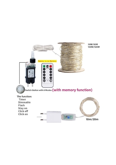 Sıcak Beyaz 30/100/200m Led Bakır Tel Dize Işıklar Sokak Peri Işıkları Garland 30m 300led Diğer