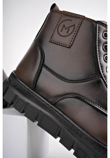 Muggo Gilberto Garantili Fermuarlı Bağcıklı Kürklü Hafif Taban Erkek Bot Kahverengi