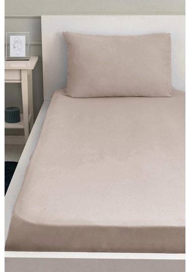 Lastikli Pamuklu Ranforce Kumaş Çarşaf Ve Yastık Kılıfı Bej