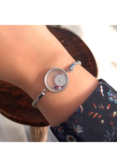 Kırmızı Sanat Evi Şeffaf Camlı Atatürk Paralı Çelik Bileklik