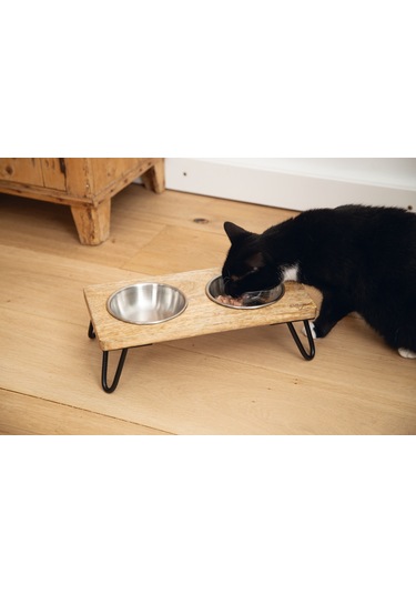 Beeztees Dbl Kedi İkili Mama Ve Su Kabı, Paslanmaz Çelik, Beyaz, 31x16x10cm, 2x350ml