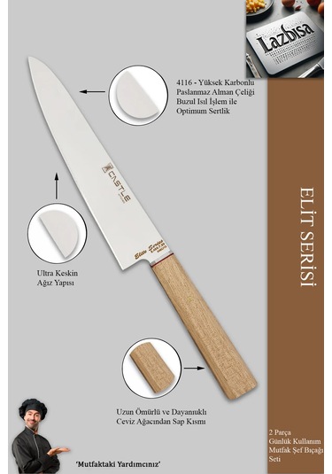 Elite Serisi Mutfak Bıçak Seti 2 Li Et Sebze Şef Bıçak Mft-42346 Ceviz