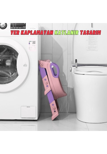 Dekohop Çocuk Merdivenli Klozet Adaptörü Yükseklik Ayarlı Pratik Pembe