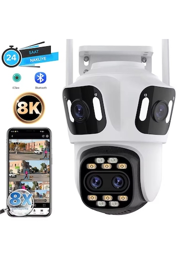 8k 16mp 8x Zoom Dış Mekan Kablosuz 360 Ip Kamera 3 Kameralı