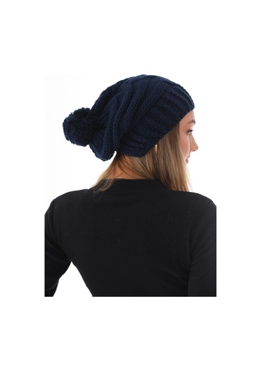 Kadın Kalın Lacivert Örgü Ponponlu Bere Lacivert