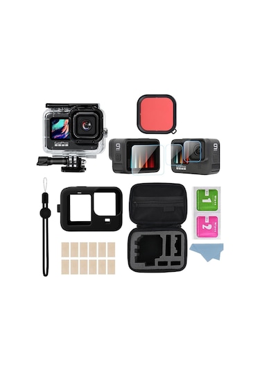 Gopro Hero 9-10-11-12 Black Aksesuar Seti-Su Geçirmez Kılıf