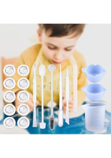Pazly 39 Parça Dıy Silikon Reçine Ölçüm Kabı Seti 100ml Epoksi Karıştırma Kalıpları Parmak Kılıfları Beyaz Başlangıç Seti Beyaz