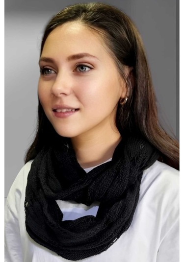 Tezzgelsin Kadın Çift Dolama Triko Örgü Boyunluk Siyah