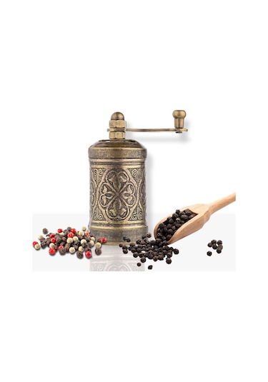 Antik Zamak Karabiber El Değirmeni Öğütücü Grinder 8 Cm Kahverengi