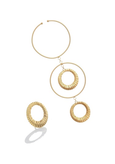 Kadın Mat Altın Kaplama Dairesel Formlu Açık Bant Tasarım Kolye & Yüzük Set Altın