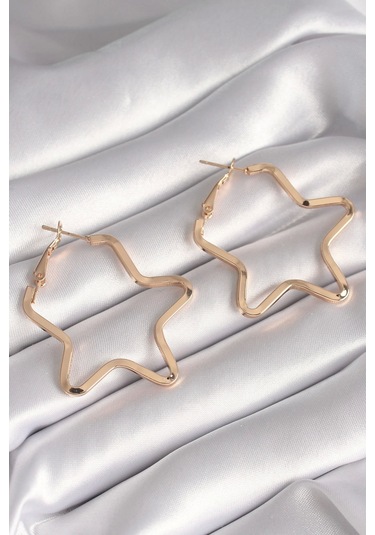 Pirinç Gold Renk Yıldız Model Kadın Küpe Çok Renkli