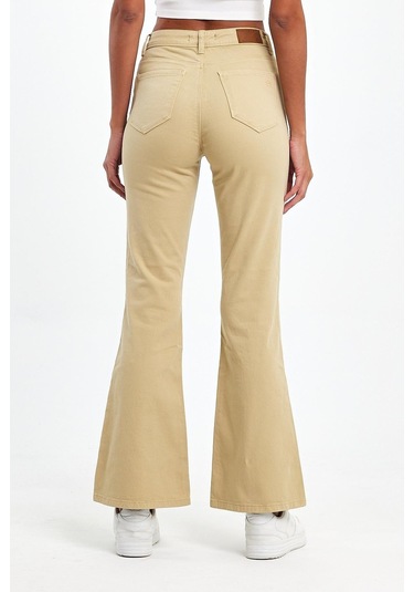 Explode - Kadın Bej Likralı 5 Cep Flare Pantolon-bej Bej