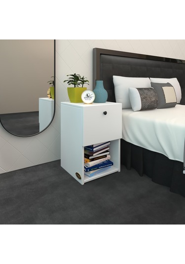 Kenzlife Komodin İzumi Byz 60 39 39 Komidin Kitaplık Ayakkabılık Kapaklı Arkalıklı Beyaz